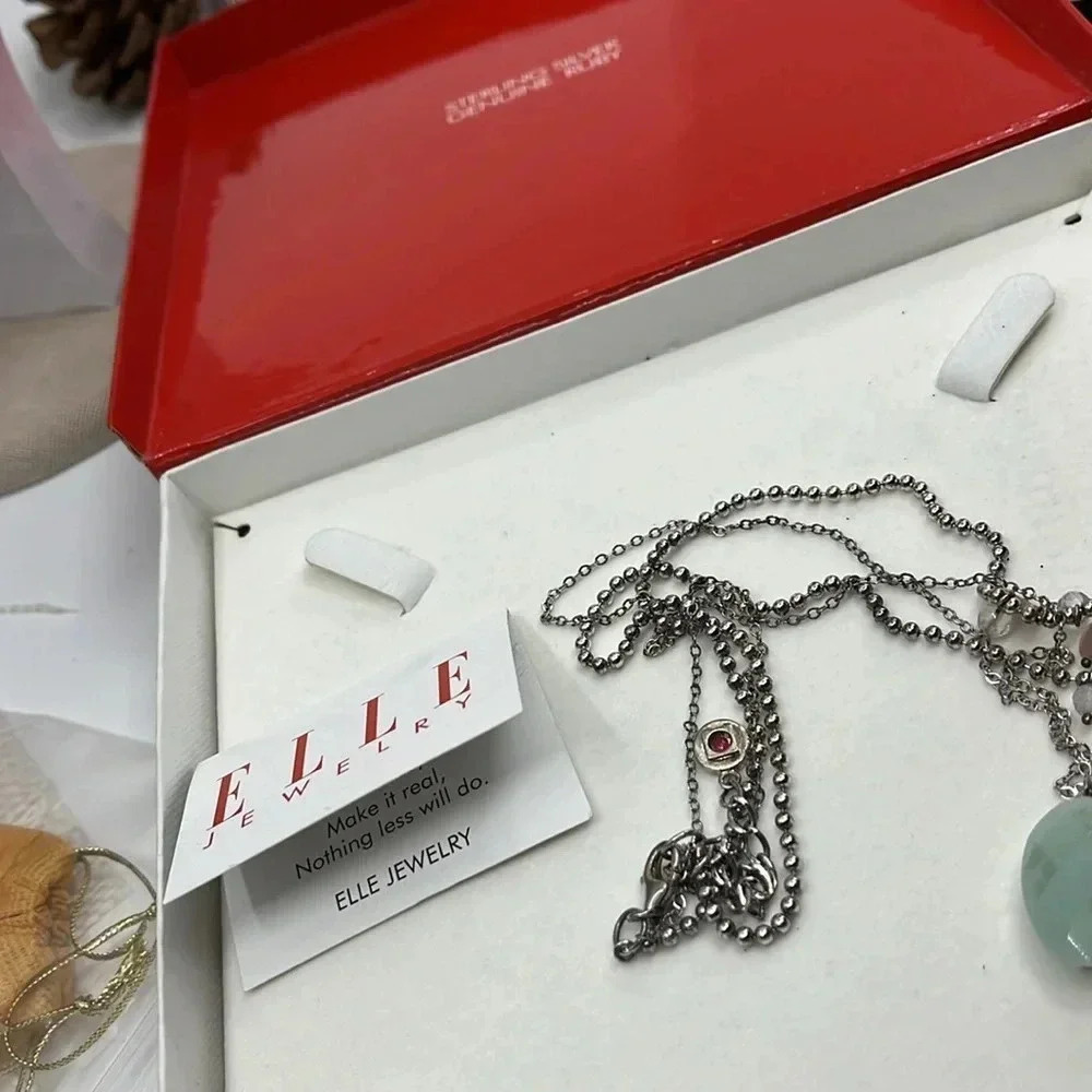 ELLE Sterling Silver Double Strand Amazonite Drop Necklace Created Ruby 16-18in - Picture 17 of 17